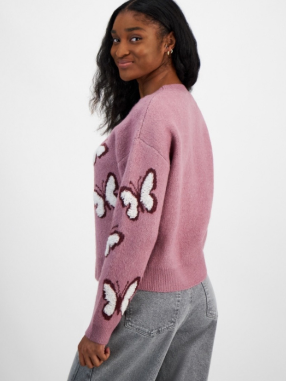 Hooked upby Iot Juniors'It Girl" Crewneck Sweater Valerian Butterfly Size XS NWT - Picture 3 of 3